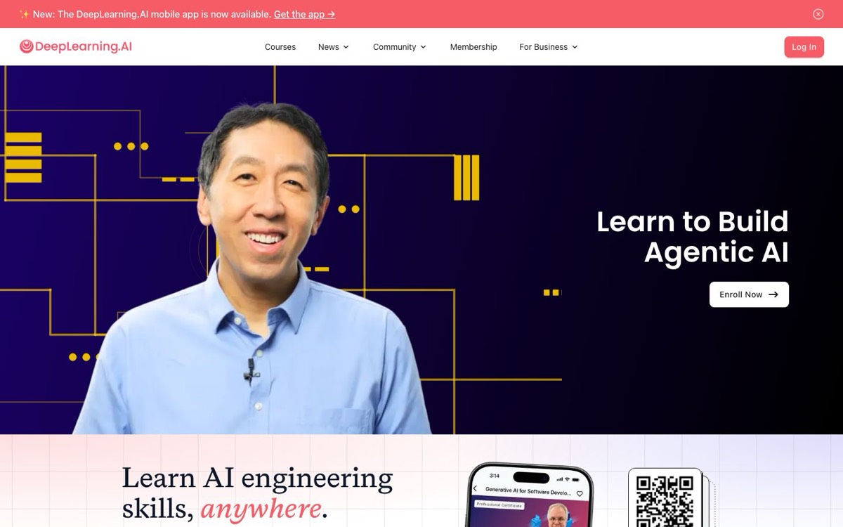 צילום מסך של עמוד הבית של DeepLearning.AI