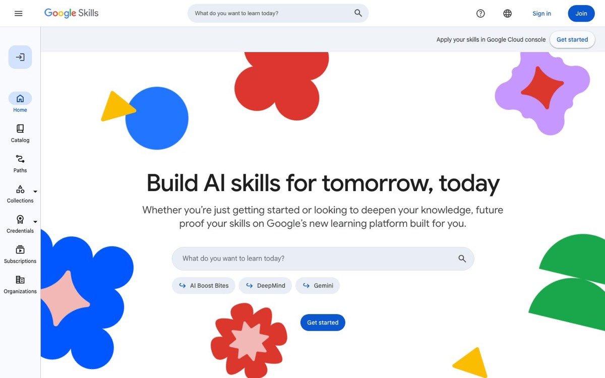 צילום מסך של עמוד הבית של Google Skills