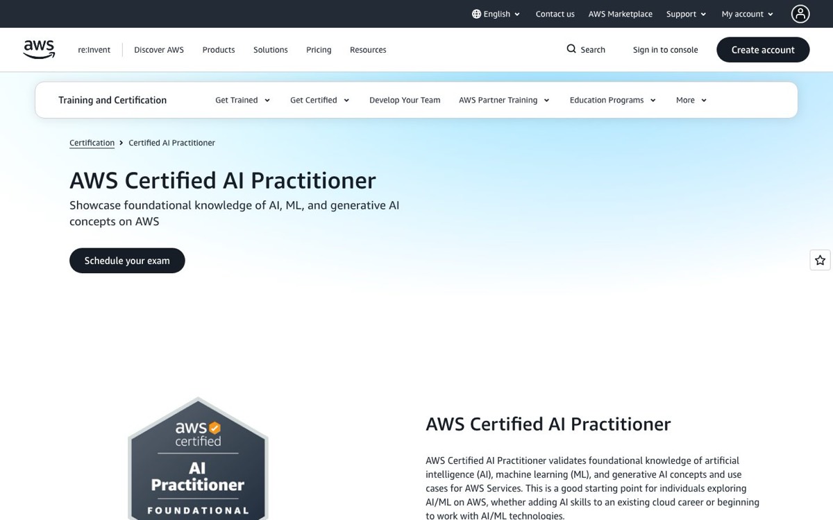 צילום מסך של AWS Certified AI Practitioner