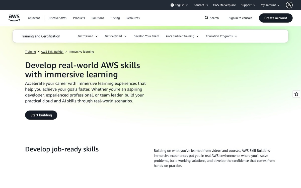 צילום מסך של AWS Immersive Learning (SimuLearn + Cloud Quest)