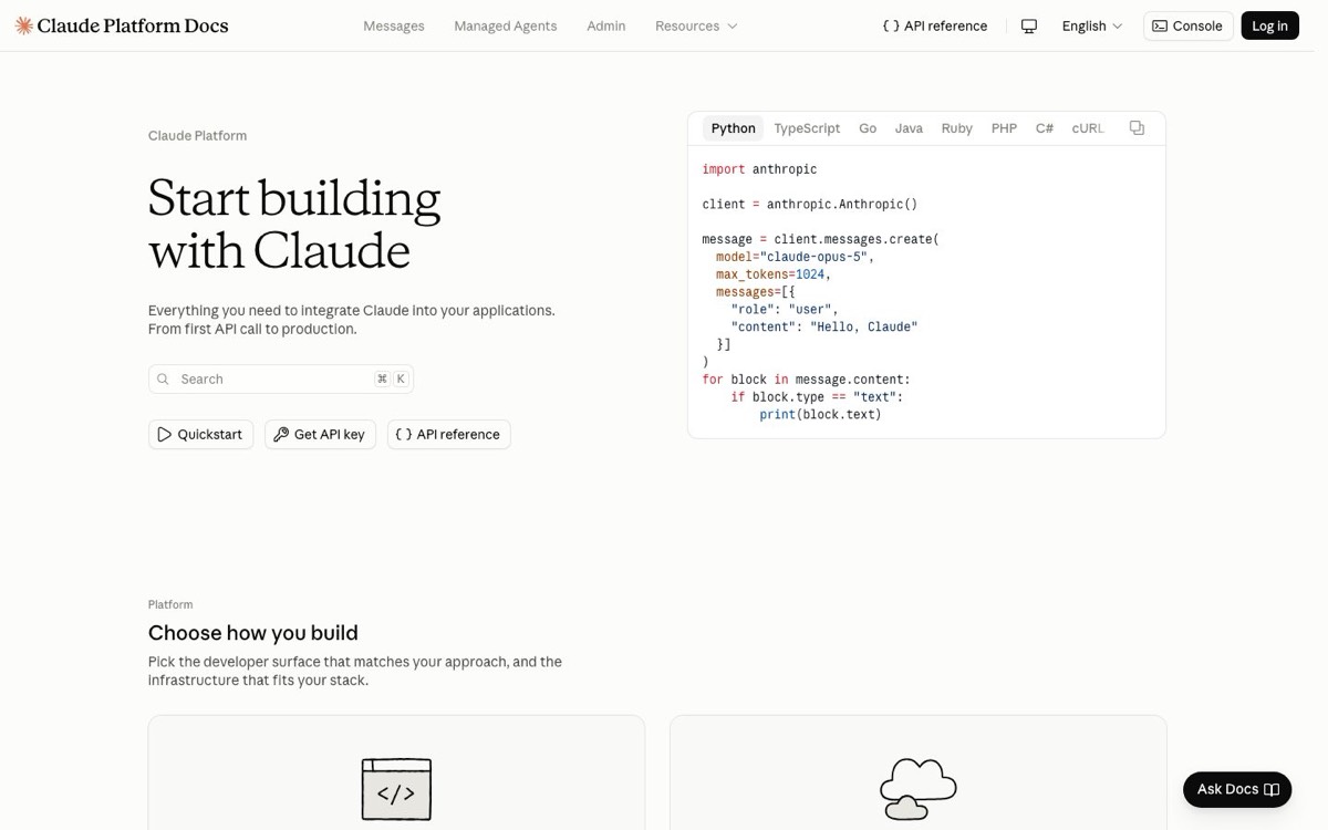 צילום מסך של Claude Platform Docs
