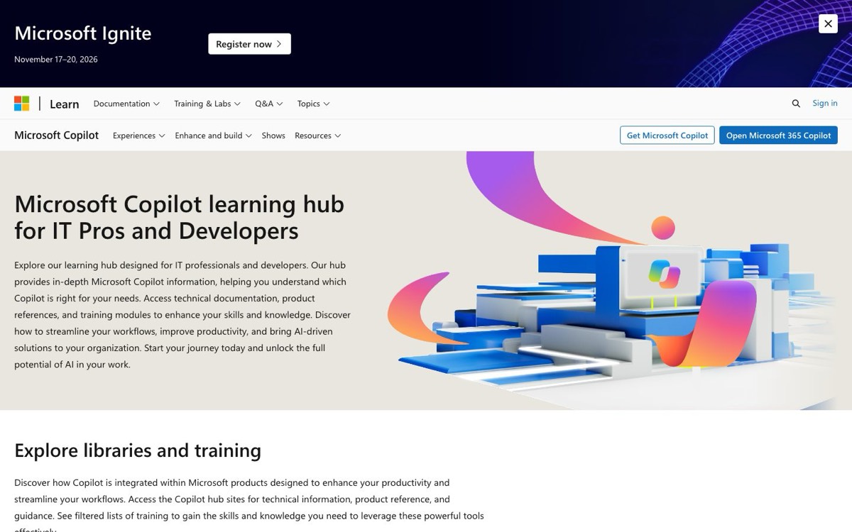 צילום מסך של Copilot learning hub