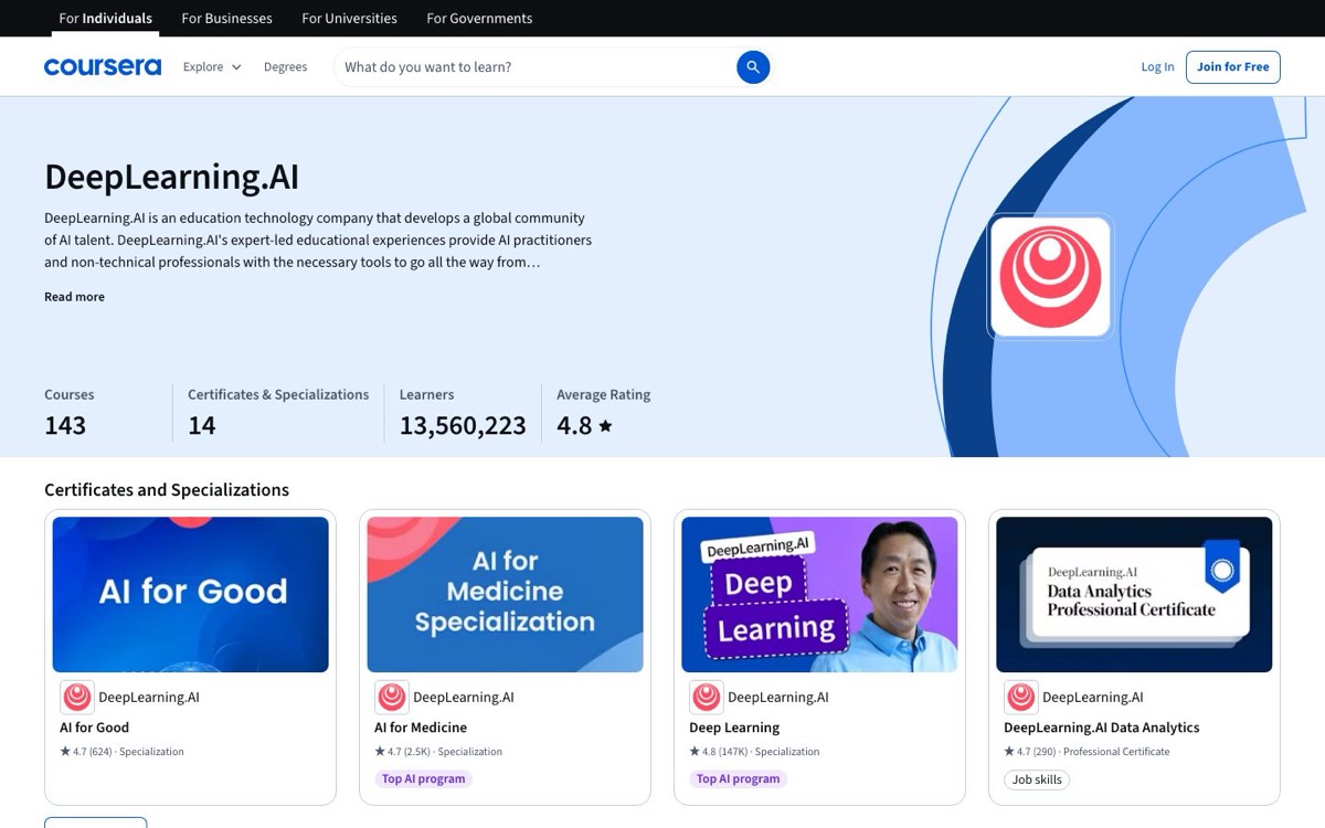 צילום מסך של DeepLearning.AI on Coursera