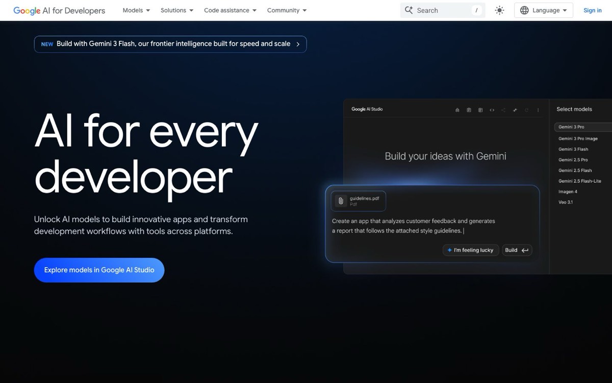 צילום מסך של Google AI for Developers
