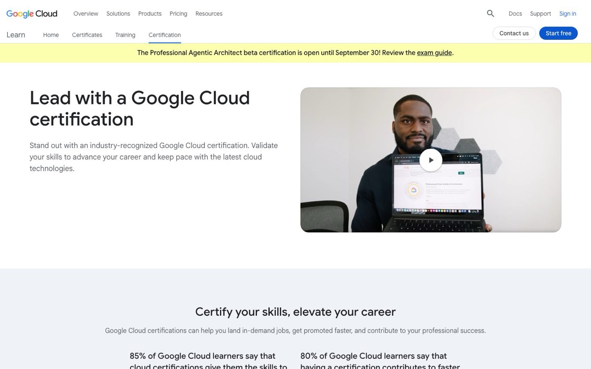 צילום מסך של Google Cloud Certification