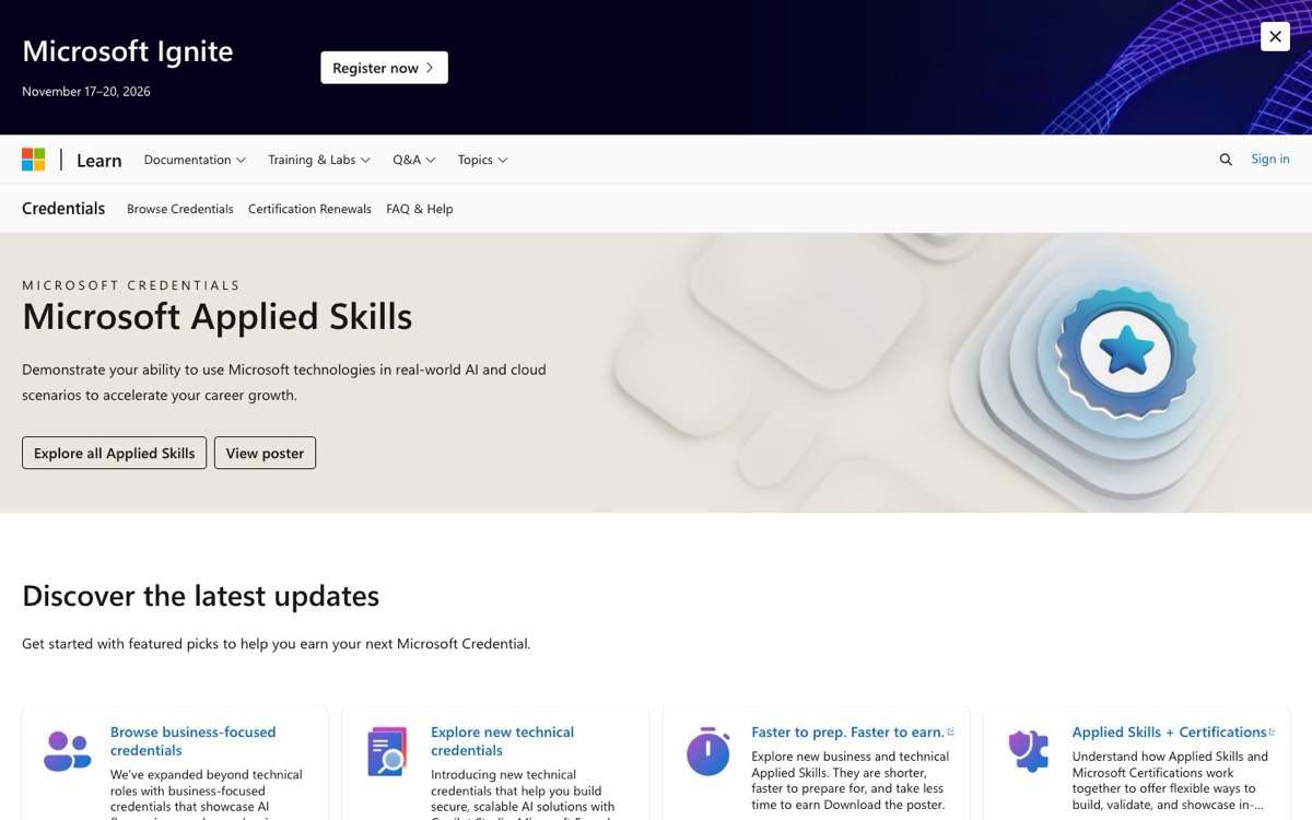 צילום מסך של Microsoft Applied Skills