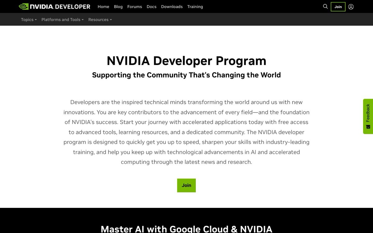 צילום מסך של NVIDIA Developer Program