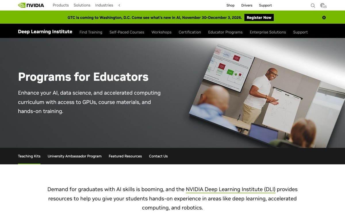 צילום מסך של NVIDIA DLI Educator Programs