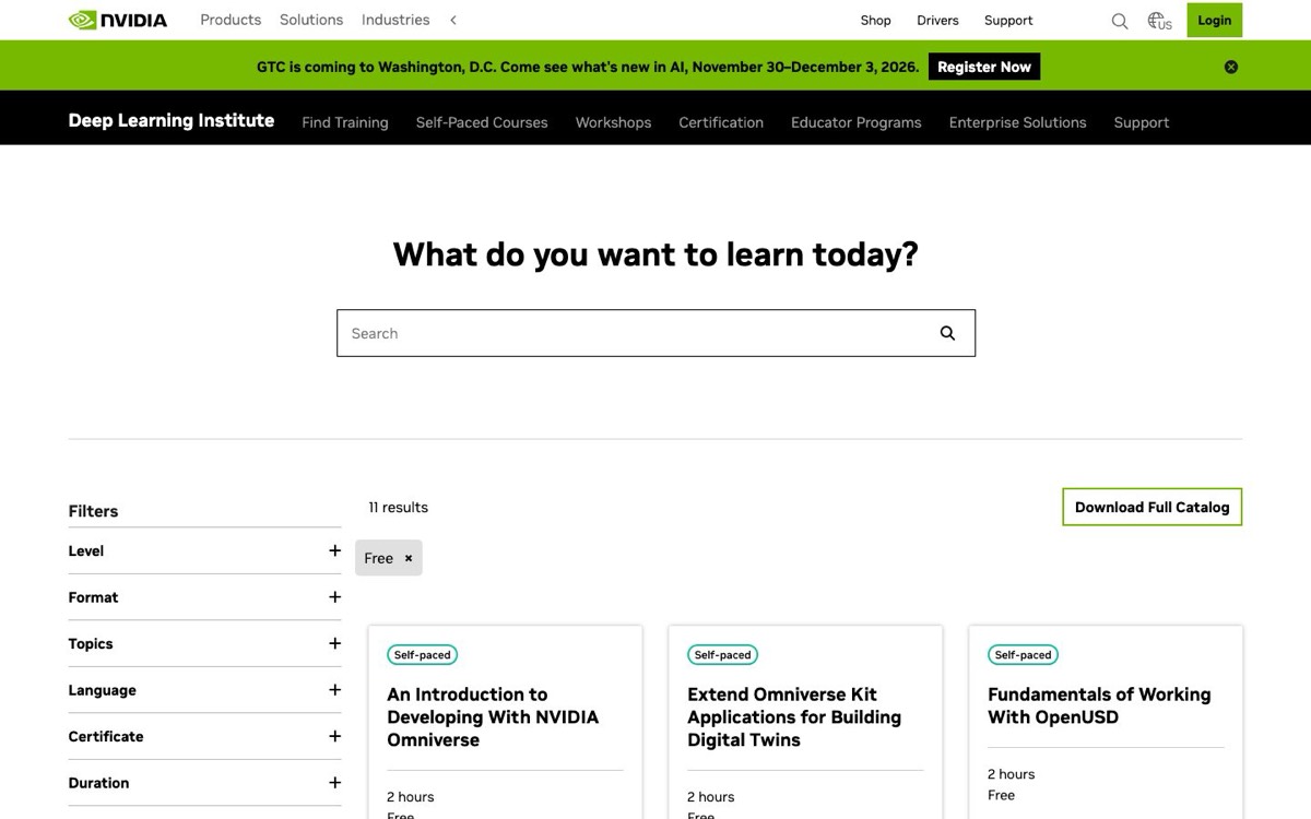 צילום מסך של NVIDIA DLI Free Courses