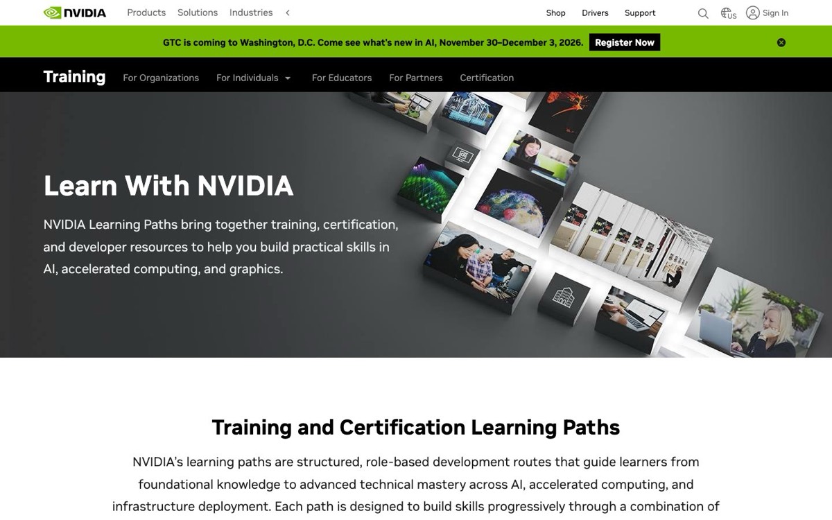 צילום מסך של NVIDIA Learning Paths