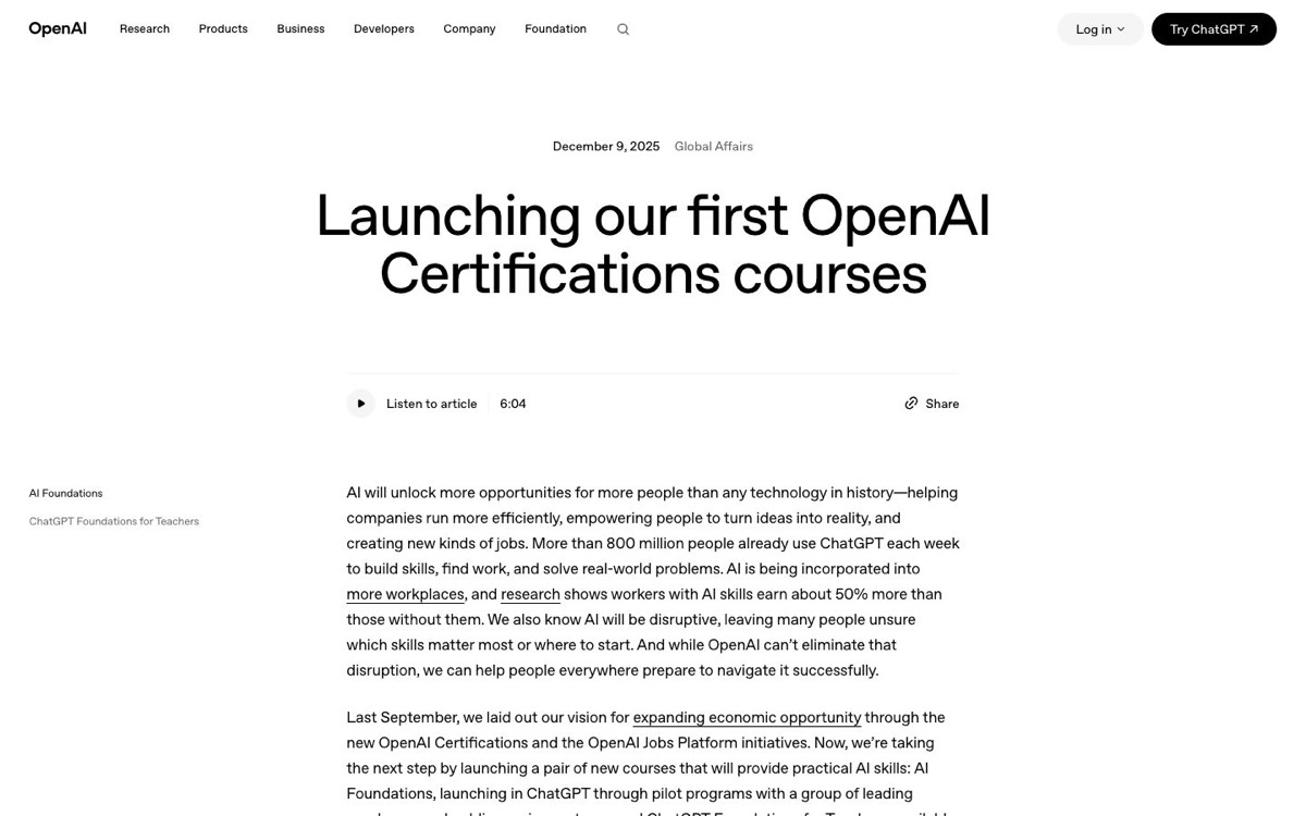 צילום מסך של OpenAI Certifications